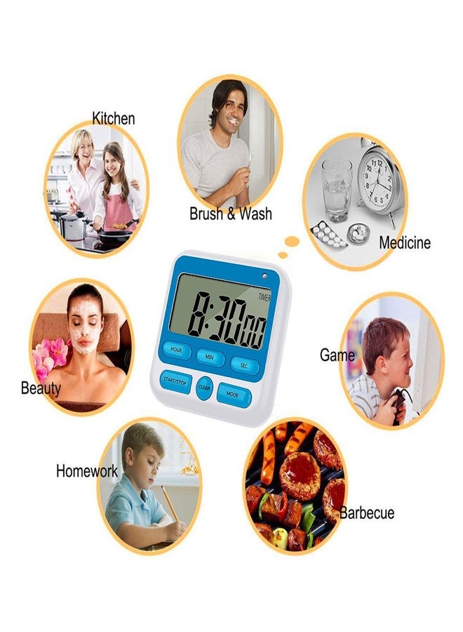 Rumcnjen 24-Hours Digital Kitchen Timer, Upgraded 12-Hour Display Clock, Big Digits, Loud Alarm, Magnetic Backing Stand, Count-Up & Count Down, Kids Timers for Cooking Baking Classroom Teachers Games(4 Pack) - Image 4